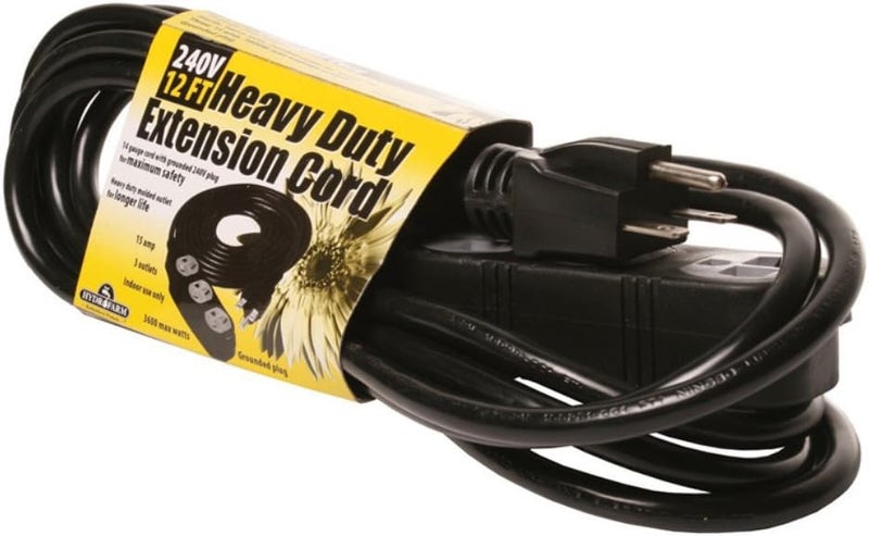 Hydrofarm 12 ft Extension Cord - 240V with NEMA 6-15R Receptacles - Image 2